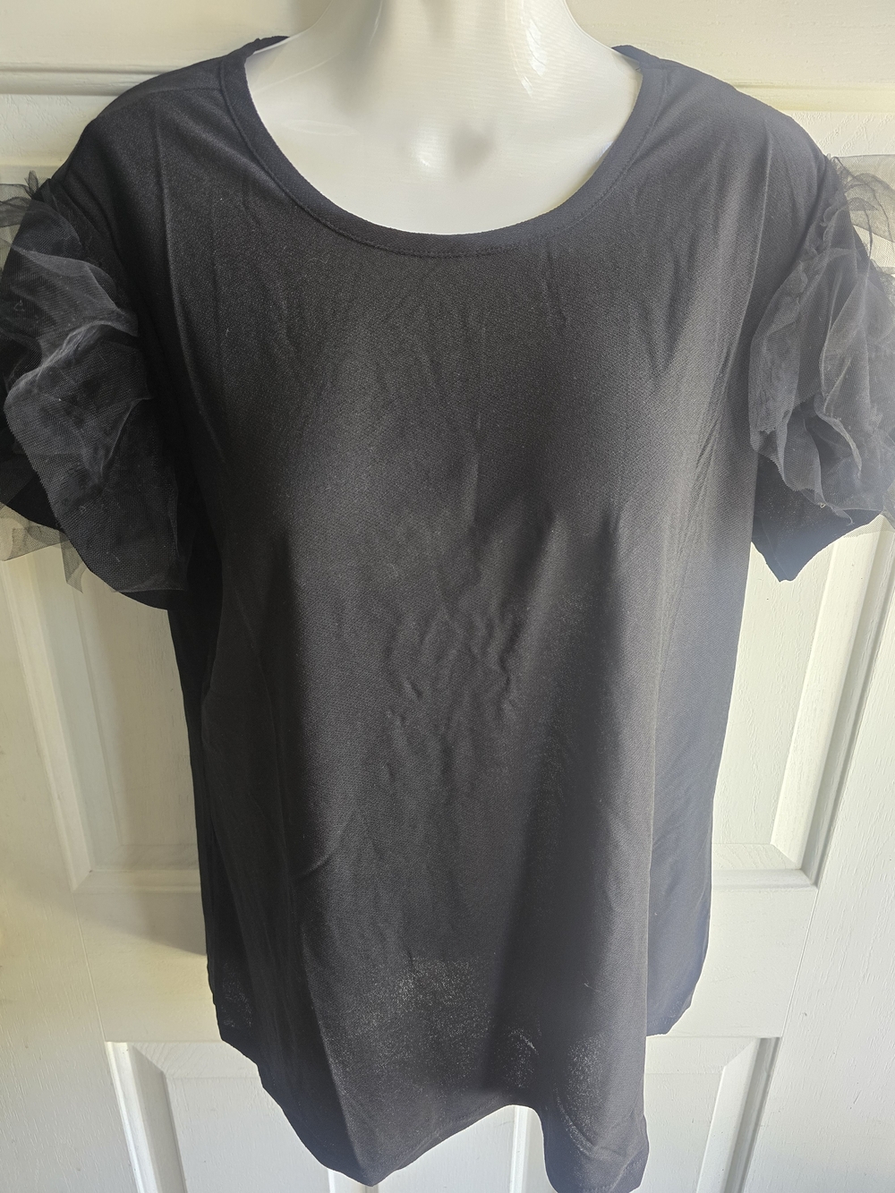 Black Puff Sleeve Short Sleeve Tee - Women's Elegant Casual Top